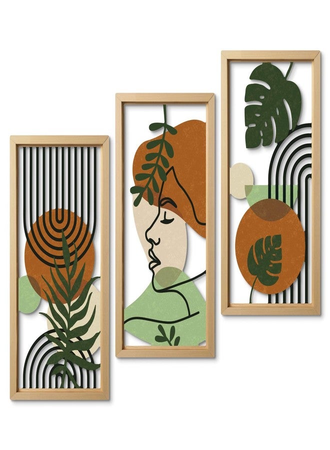 Putuo Decor Set of 3 Boho Wall Decor with Woman Face, Abstract Wall Art Botanical Cut-Out MDF Panels, Mid-Century Modern Aesthetic Artwork for Bedroom Living Room Office - Image 1